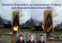 Michael Hollenstein, Fredy Birchmeier und Philipp Lutz bestehen die Prüfung zum Brandschutzfachmann VKF